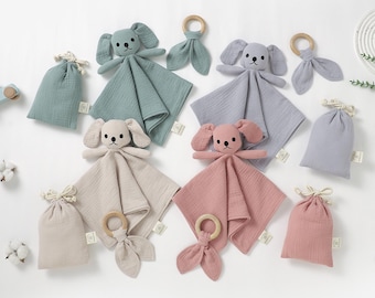 Organic Cotton Dog Security Blanket With Teether | 40x40cm | Gender Neutral | Baby Shower Gift