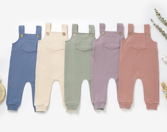Organic Cotton Long Dungarees | 0-3 Years Baby Clothes | Gender-Neutral Outfit | Sustainable Baby Shower Gift | Tiny Alpaca