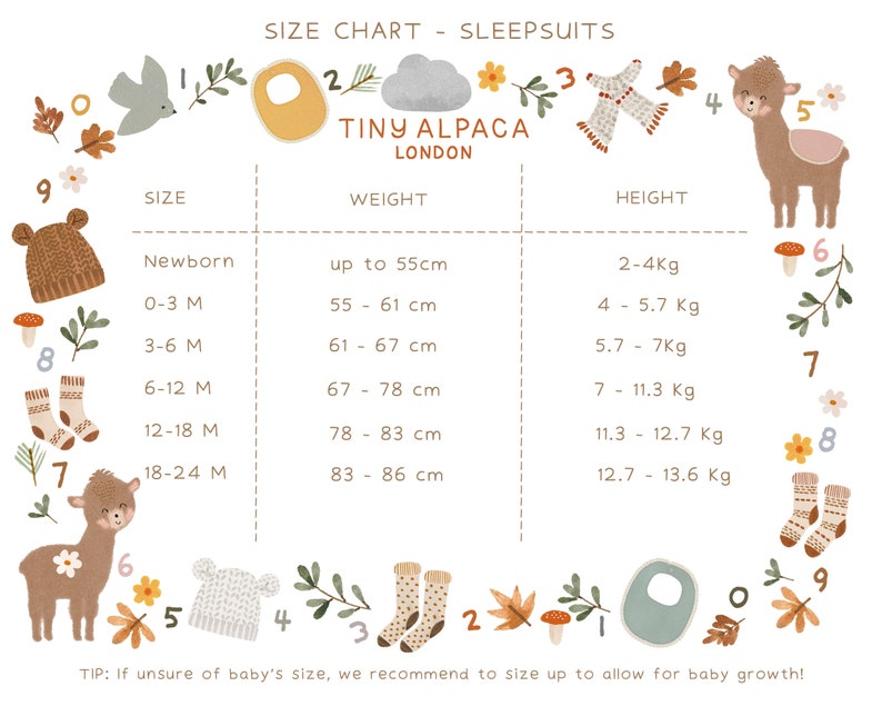 Tiny Alpaca Organic Cotton Newborn Sleepsuit 0-2 Years Gender Neutral Baby Clothes Baby Shower Gift image 10