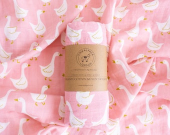 Tiny Alpaca | Swan Baby Blankets | Large Baby Organic Cotton Muslin Blanket | 47''x47'' | Baby Swaddling Wrap | Baby Shower Gift