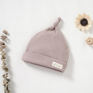 Tiny Alpaca Organic Natural Cotton Baby Hat 0-6 Months Gender Neutral Ribbed Baby Hat Baby Shower Gift Single hat Mauve
