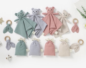 Organic Cotton Cat Security Blanket With Teether | 40x40cm | Gender Neutral | Baby Shower Gift