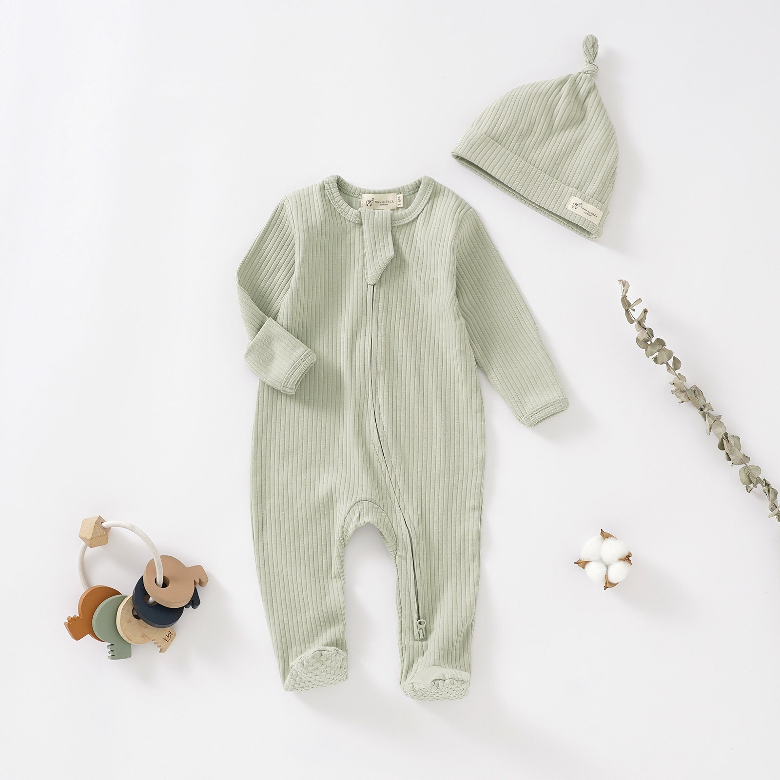 Tiny Alpaca Organic Cotton Newborn Sleepsuit and Hat Set - Etsy UK