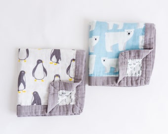 Tiny Alpaca | 2 Pack Organic Cotton Muslin | Luxury Comforter,Security Blanket for Babies and Toddlers | 4 Layers | Animal Designs | 40x40CM