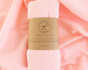 Tiny Alpaca | Ultra Soft | Organic Cotton Muslin Blanket | 47''x47'' | Baby Swaddling Wrap | Plain Colours.