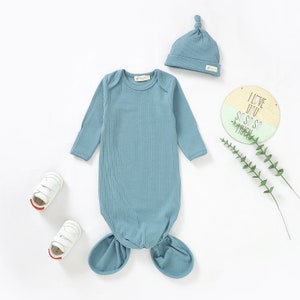 Tiny Alpaca Organic Cotton Newborn Gown With Hat 0-6 Months Gender Neutral Baby Clothes Baby Shower Gift Ocean