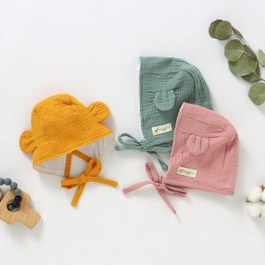 Tiny Alpaca | Organic Cotton Baby Bear Summer Hats | 0-12 Months | Gender Neutral | Jersey Baby Hat | Baby Shower Gift | Muslin Hats
