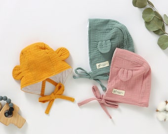 Tiny Alpaca | Organic Cotton Baby Bear Summer Hats | 0-12 Months | Gender Neutral | Jersey Baby Hat | Baby Shower Gift | Muslin Hats