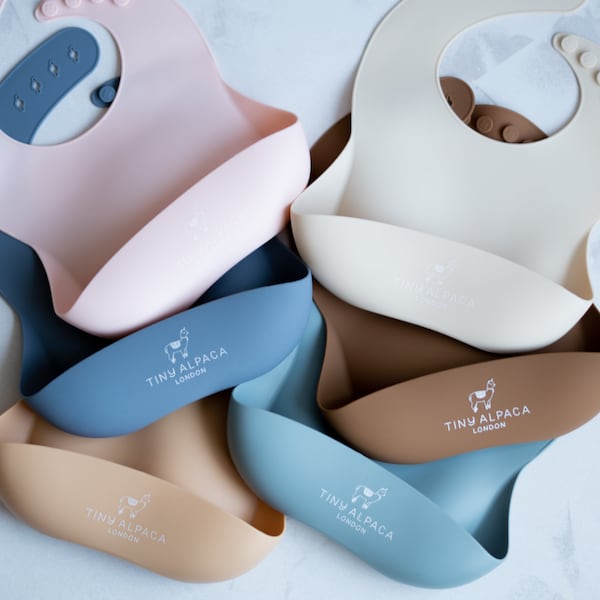 Tiny Alpaca | Silicone Baby Bib with Collecting Tray | BPA-free, Waterproof, Washable & Easy | Eco Collection | 6 colours Available| 30x24CM