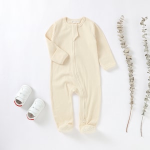 Tiny Alpaca Organic Cotton Newborn Sleepsuit 0-2 Years Gender Neutral Baby Clothes Baby Shower Gift Cream