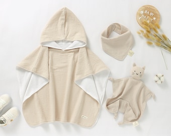 Piccola alpaca / Poncho asciugamano per bambini in cotone e set piumino per gatti / 68x68 cm / Genere neutro / Regalo per baby shower /