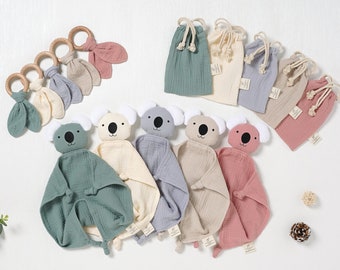 Tiny Alpaca | Organic Cotton Koala  Security Blanket With Teether | 30x30CM | Gender Neutral | Baby Blanket | Baby Shower Gift |