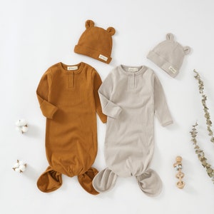 Tiny Alpaca | Organic Cotton Newborn gown and hat set | 0-6 Months | Gender Neutral | Baby Clothes and hat | Baby Shower Gift