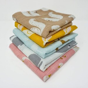 Tiny Alpaca Pack of 5 Organic Muslin Squares Baby Burp Cloths 60X60CM Animal Designs Baby Gift Baby Shower Gift image 2