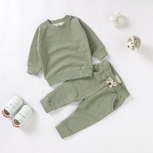 Petit alpaga Ensemble pull en coton naturel bio pour bébé 0-2 ans Non sexiste Ensemble de pulls d'hiver en coton Cadeau baby shower Olive