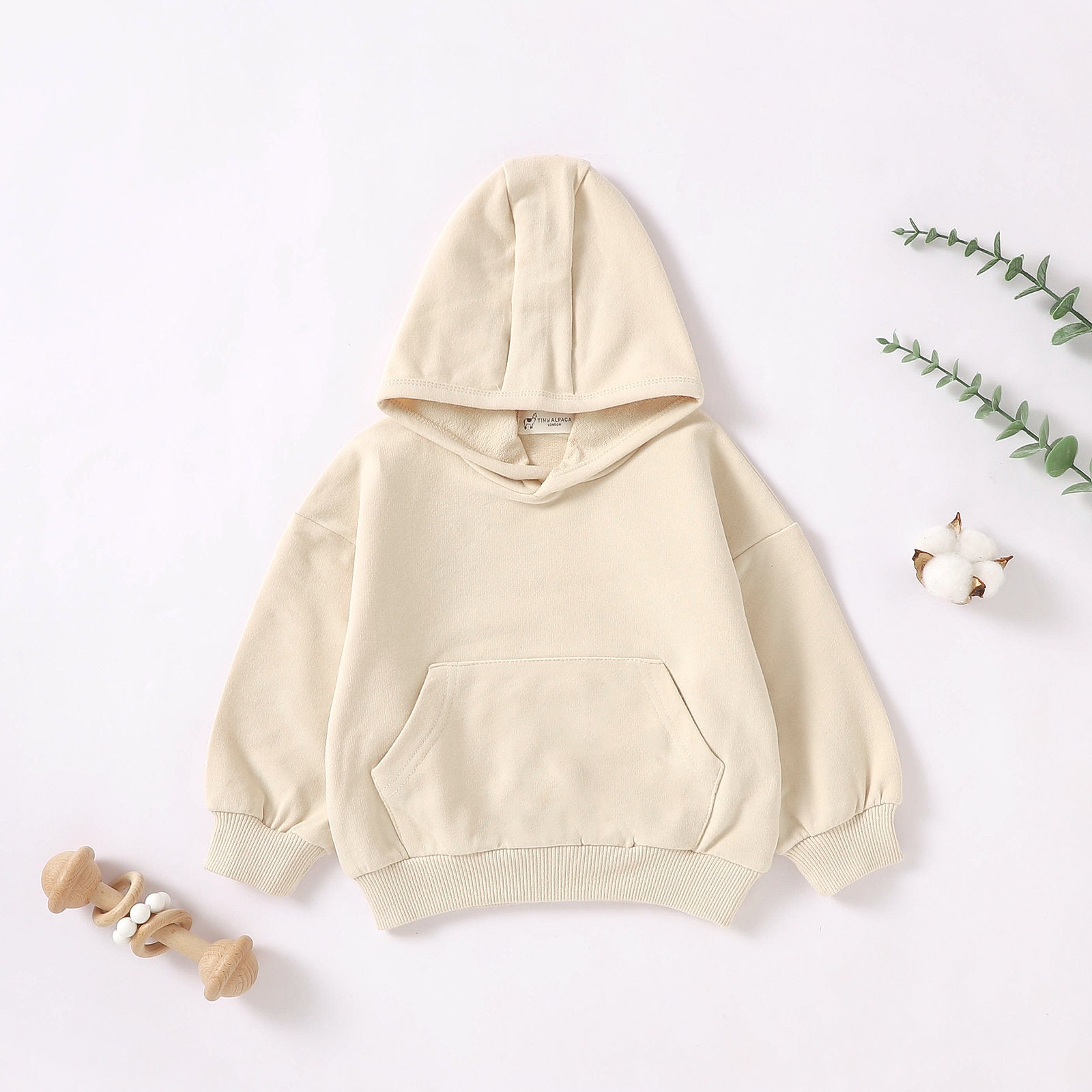 ★HOODHOOD★ Alien Padded Washed Hood Jumper Beige Tiny Alpaca | Organic Natural Cotton Baby Hoodie Jumper | 0