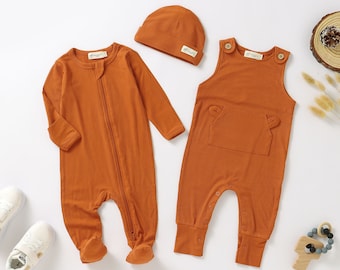 Tiny Alpaca | Bamboo Baby Sleepsuit Dungaree and Hat Set  | 0-2 Years | Gender Neutral | Baby Clothes | Baby Shower Gift |