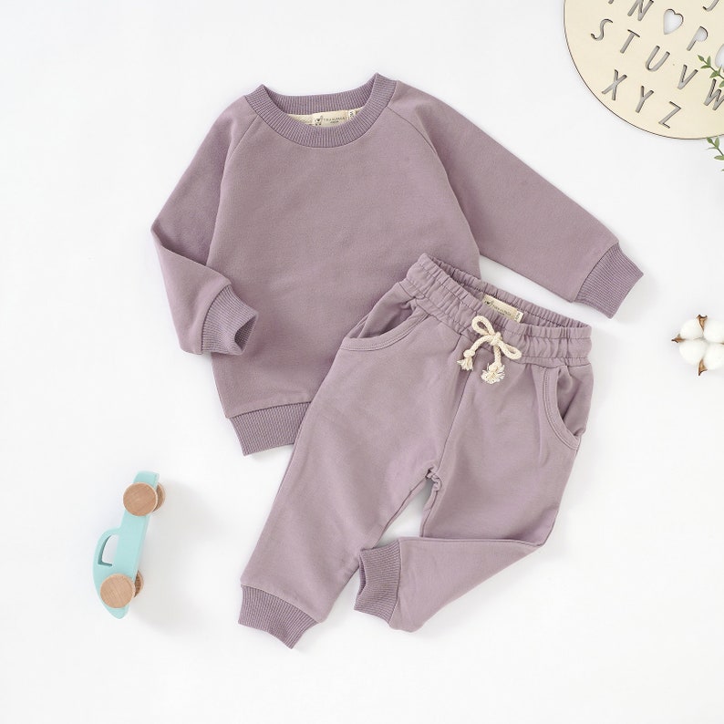 Petit alpaga Ensemble pull en coton naturel bio pour bébé 0-2 ans Non sexiste Ensemble de pulls d'hiver en coton Cadeau baby shower Lavender