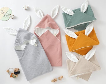 Toalla de bebé de algodón orgánico / Toalla de conejito con capucha / 75 x 75 cm / Género neutro / Regalo para baby shower / Alpaca pequeña