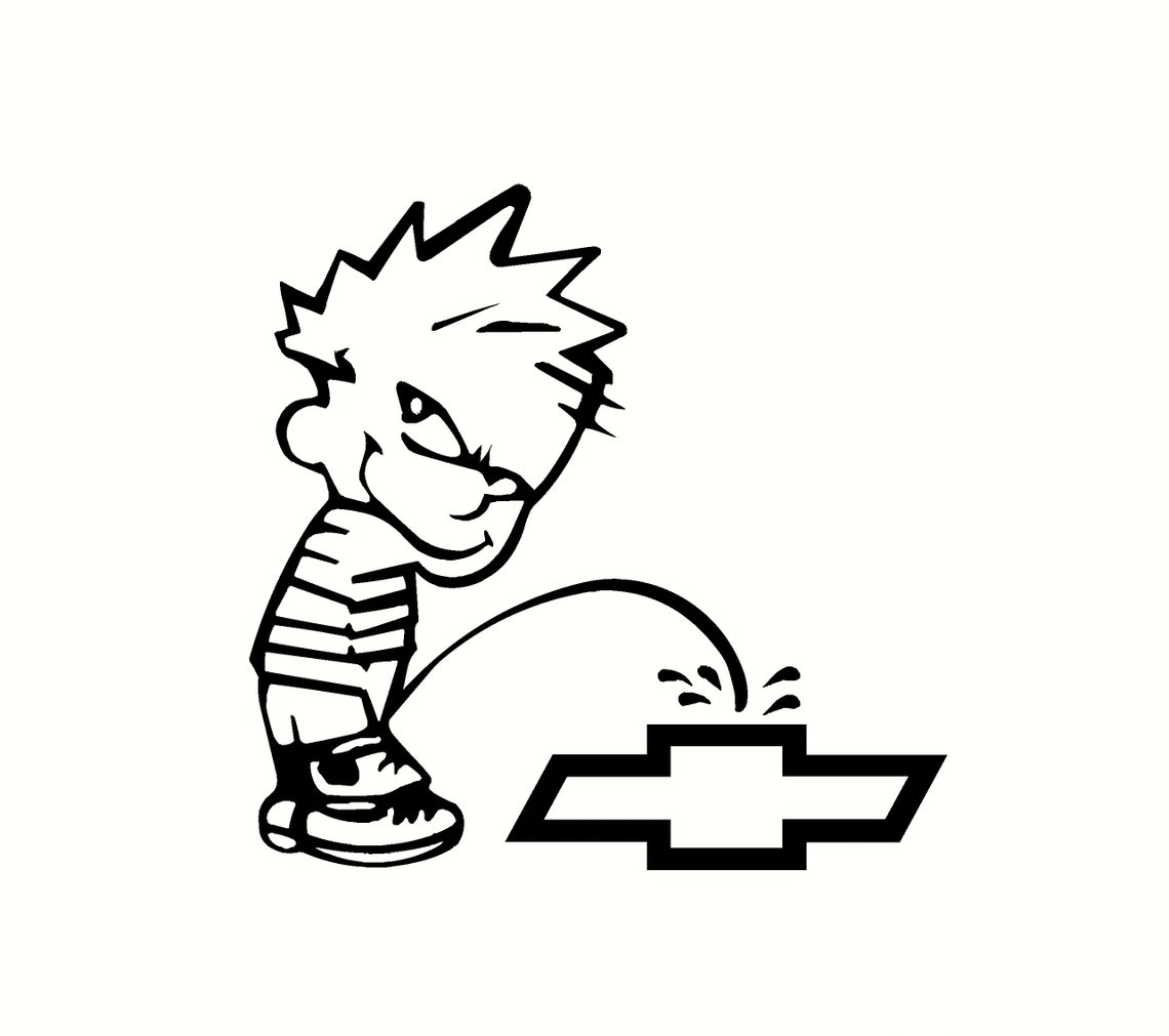Calvin Peeing on Chevy Designs Sticker Auto Laptop Etsy