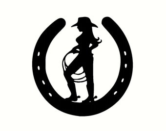 cowgirl horse shoe design auto decals stickers