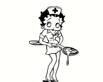 betty boop nurse spoon med decal sticker  5"x7"