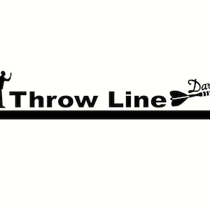 May include: Black and white illustration of a person throwing a dart at a target. The text "Throw Line Darts" is below the illustration.