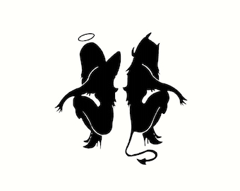 Devil and Angel Girls Vinyl Decal Sticker (5" x 2.5")