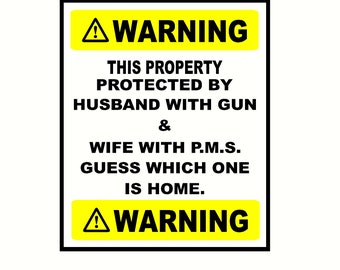 warning this property protected by husband with gun design decal sticker, sign decal