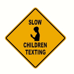 slow children texting mini road sign decal sticker 6&quot;x 6&quot;