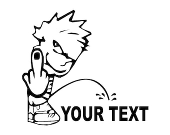 Finger calvin type figure- pee on your text decal sticker vinyl