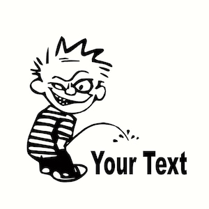 crazy calvin type figure- pee on your text designs sticker