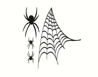 corner spider web & 3 spiders decal sticker any smooth surface 10" x 7" spiders 1x2" and 2x4"