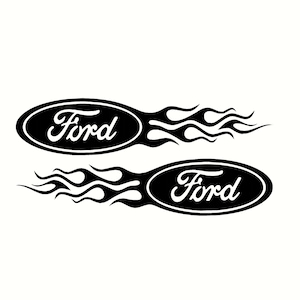 May include: Two black oval decals with the word "Ford" in white lettering, each with a black flame design.