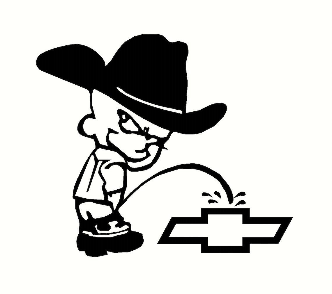 Calvin Cowboy Peeing on Chevy Designs Sticker 5.5 X 5.5 Etsy