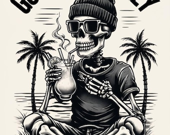 Good Vibes Skeleton Art: Beach Goth Summer Wall Decor (PNG + PDF Digital Download