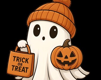 Pacote de PNG de Fantasma Fofo de Halloween | Clipart de Fantasma de Gostosuras ou Travessuras | Download Digital de Saco de Abóbora e Doces | Arte de Sublimação para a Temporada Assustadora de Outono