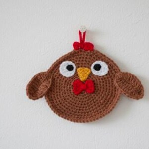 Patrón de crochet para agarradera de pavo y pollo: Salvamanteles rústico (descarga digital) imagen 4