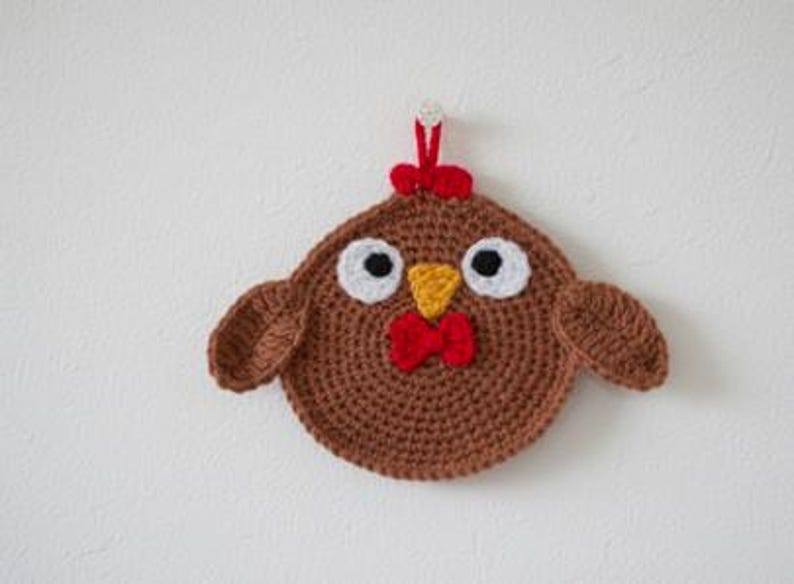 Patrón de crochet para agarradera de pavo y pollo: Salvamanteles rústico (descarga digital) imagen 4