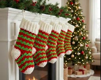 Patrón de media navideña de crochet en PDF: Decoración navideña para principiantes (descarga instantánea)