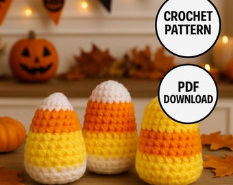 Patron au crochet, bonbons au maïs : tutoriel amigurumi d'Halloween (téléchargement PDF, adapté aux débutants)