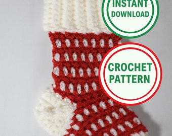 Padrão de meia de Natal em crochê: enfeite vermelho e branco (PDF)