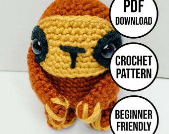 Padrão de crochê de preguiça em PDF: brinquedo amigurumi para iniciantes (download digital)