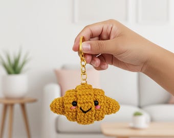 Croissant Keychain Crochet Pattern: Amigurumi Pastry PDF (Beginner Friendly)