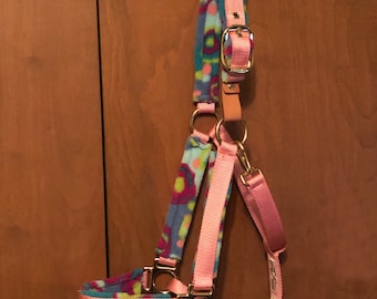 Nylon breakaway fleece lined halter - Horse Size - Pink/Groovy print