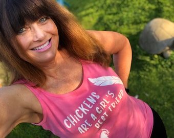Raspberry Pink Chicken Tank Top: 100% Cotton, Girl's Best Friend