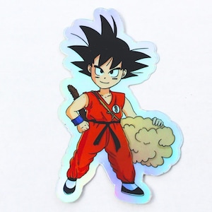 Holografische krijgskunstenaar jongen sticker – Anime-geïnspireerd stekelhaar karakter vinyl sticker voor laptop, waterfles, dagboek, cadeau
