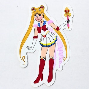 Super Sailor Moon Sticker – Magical Girl Anime Vinyl Decal with White Background, 3 in Weatherproof Pretty Guardian Sailor Moon Art
