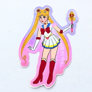Super Sailor Moon Sticker – Magical Girl Anime Vinyl Decal, 3x2.3 in Weatherproof Sticker, Pretty Guardian Sailor Moon Fan Art