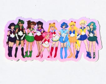 Sailor Guardians Vinyl Sticker: Sailor Moon Anime Decal (3x1.5 in.)